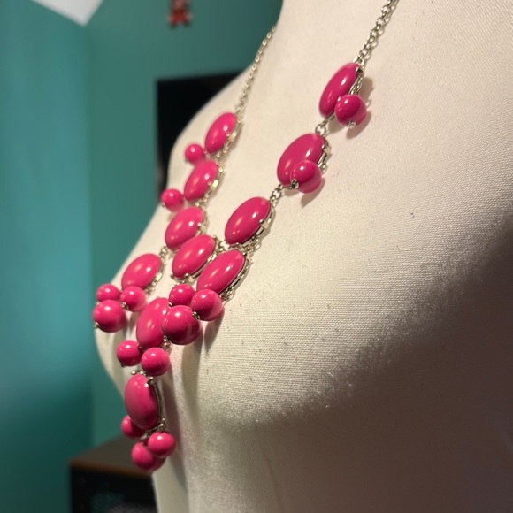 Vibrant Pink Bib Necklace with Cascading Beads - Picture 2 of 4